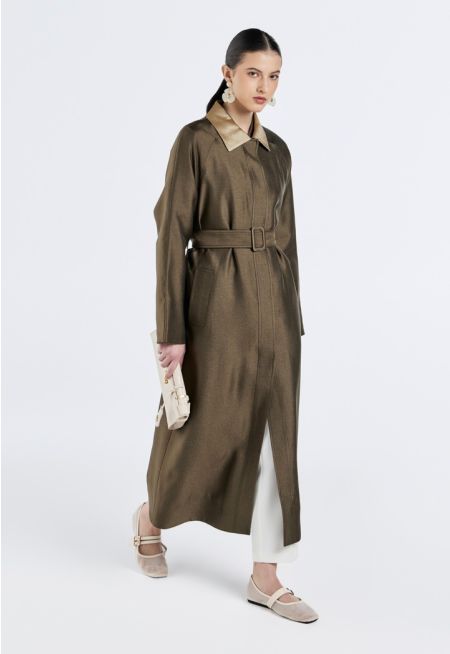 Shiny Textured Belted Coat