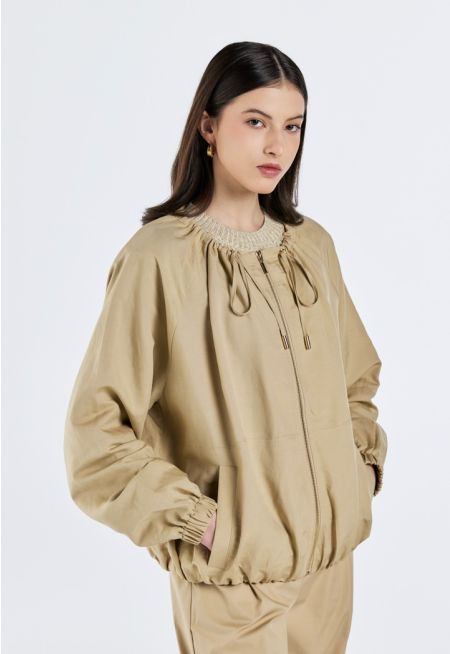 Solid Elastic Hem Jacket