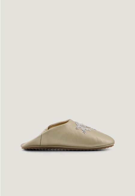 Palm Sequin Embellished Flat Mules