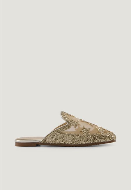 Star Glittery Mesh Flat Mules