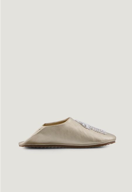 Camel Embellished Flat Mules