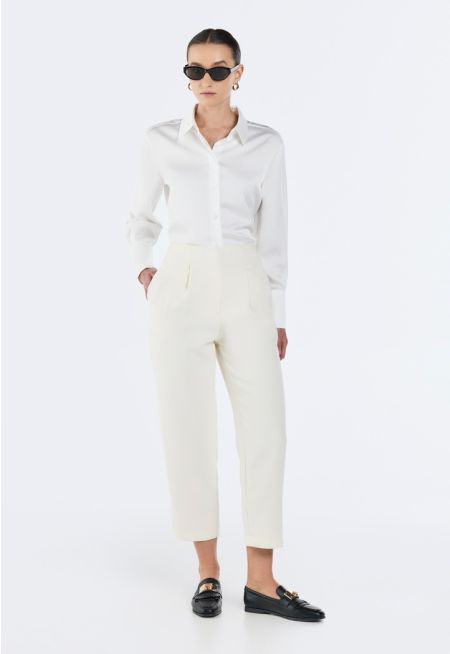 Solid Pleated Waist Trousers