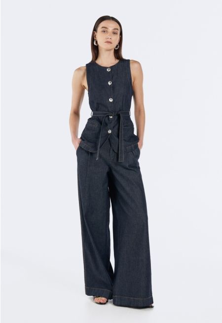 Wide Leg Denim Trousers