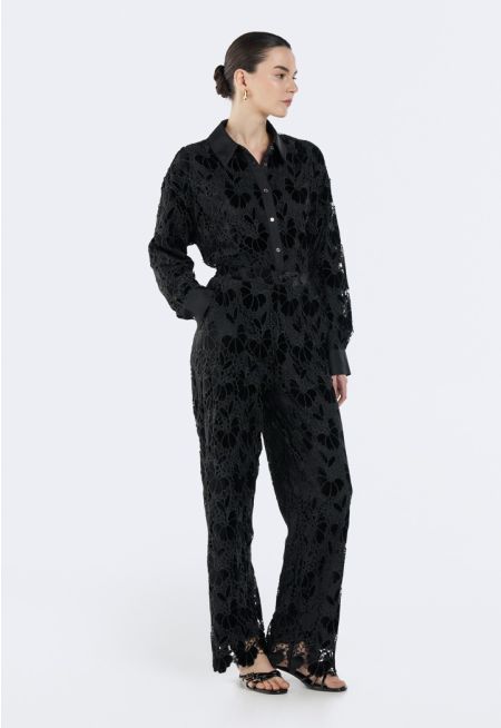 Lace Trousers with Velvet Accents