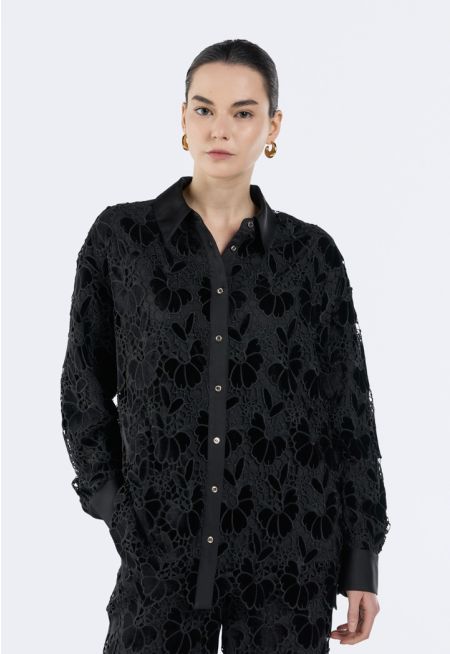 Lace Shirt with Velvet Accents