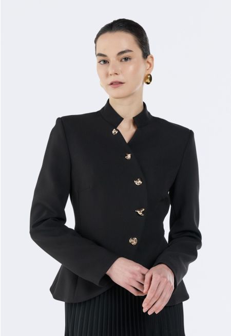 Solid Diagonal Button Jacket