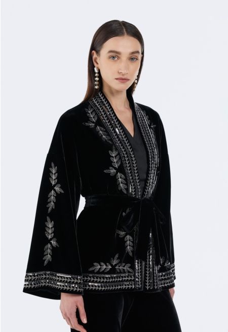 Sequin And Beaded Velvet Kimono