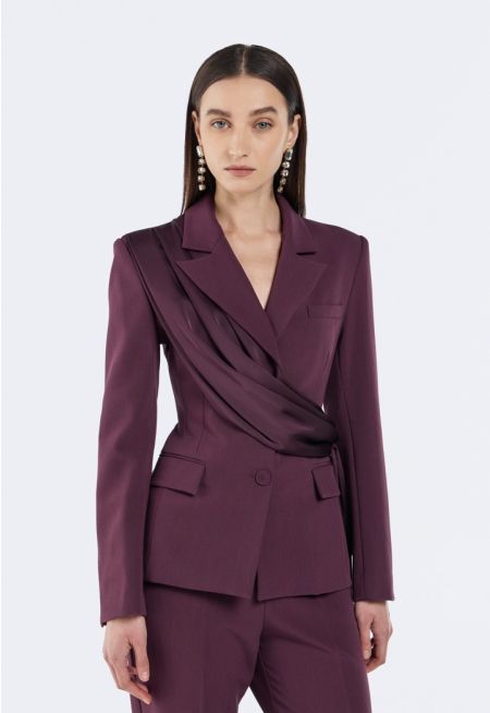 Scarf Embellished Solid Blazer 