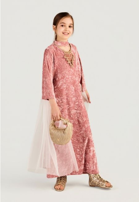 Crinkled Velvet Sequin Details Dress