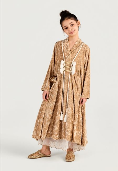 Crinkled Velvet Tassel Dress