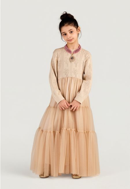 Soft Knit & Tulle Tiered Maxi Dress