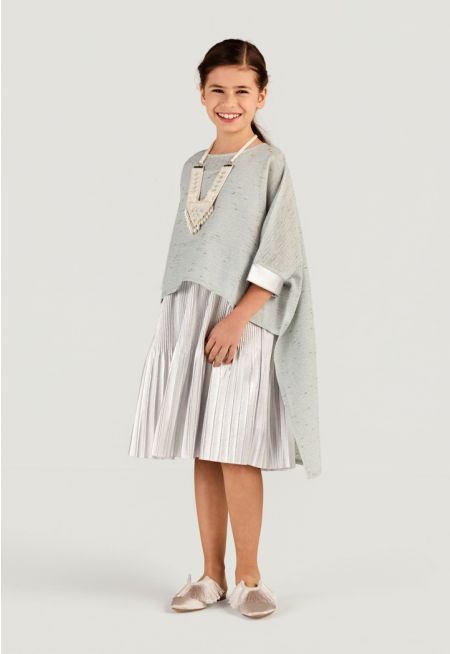 Metallic Pleated Hem Overlay Dress