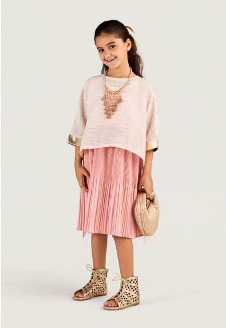 Metallic Pleated Hem Overlay Dress