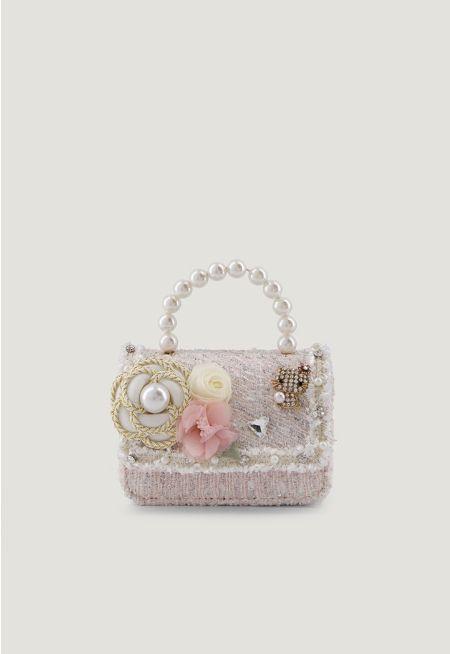 Embellished Tweed Pearl Crossbody