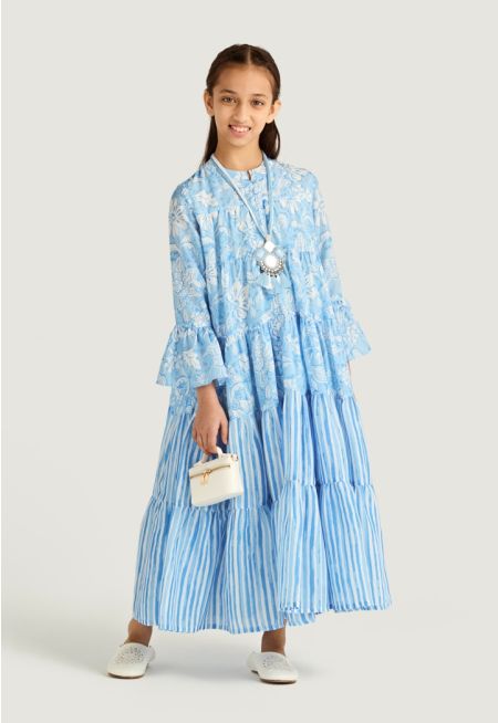 Floral Striped Tiered Dress