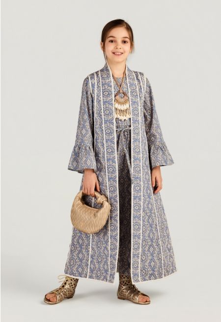 Printed Sleeveless Abaya and Jumpsuit Set (2PCS)