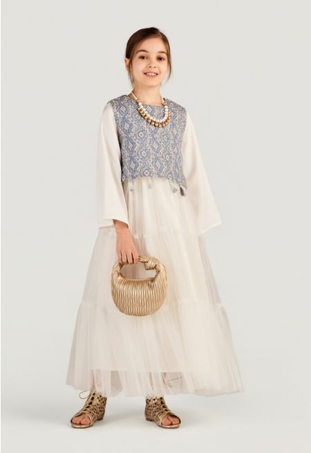 Printed Vest Layered Tulle Dress