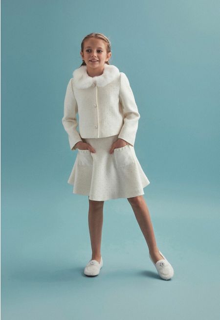 Faux Fur Embellished Tweed Combo