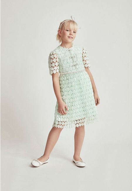 Floral Lace Pleated Dress