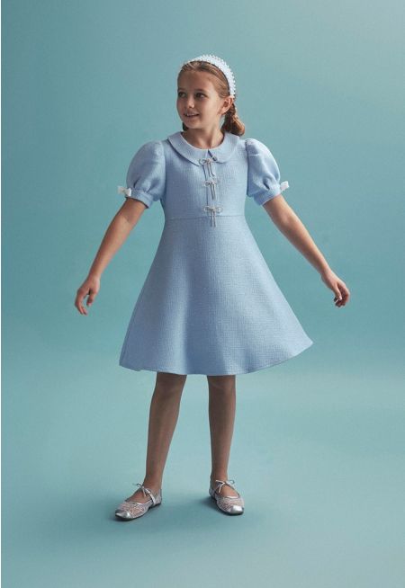 Bow Embellished Tweed Dress