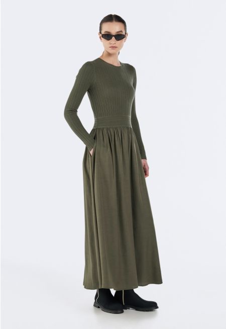 Knitted Bodice Woven Skirt Dress