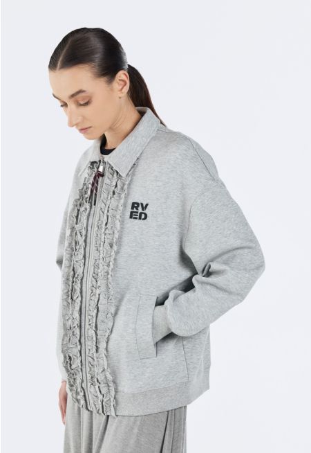 Zip Up Sweatshirt with Ruffle Details
