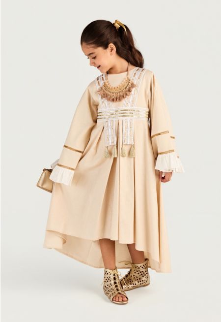 Flared Sleeve Tassel Dress