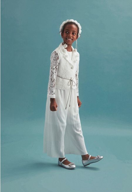 Lace Jacket and Pleated Jumpsuit Set (2PCS)