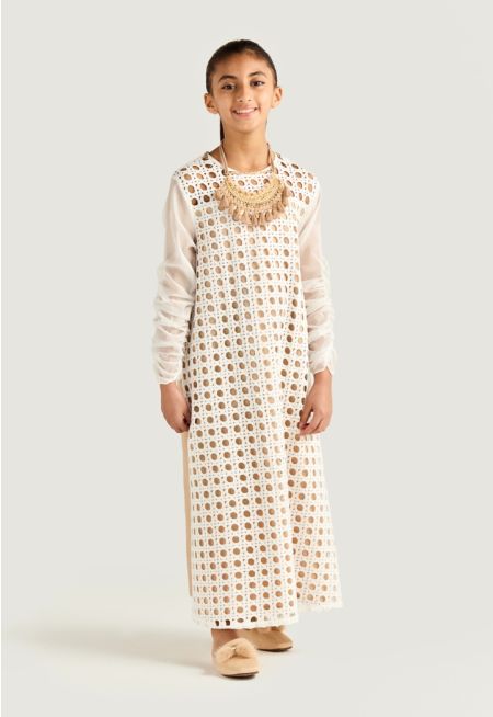 Contrast Lace Overlay Kaftan Dress