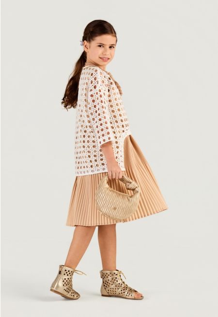 Lace Overlay Pleated Dress Set(2PCS)