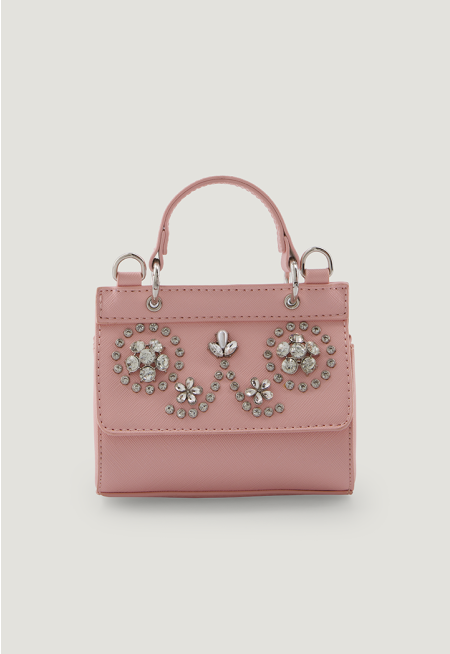 Crystal Flower Top Handle Bag