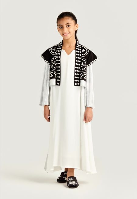 Pearl-Embellished Velvet Dress Set (2PCS)