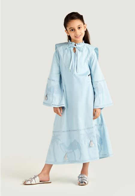 Pointed Collar Tassel Detail Dress