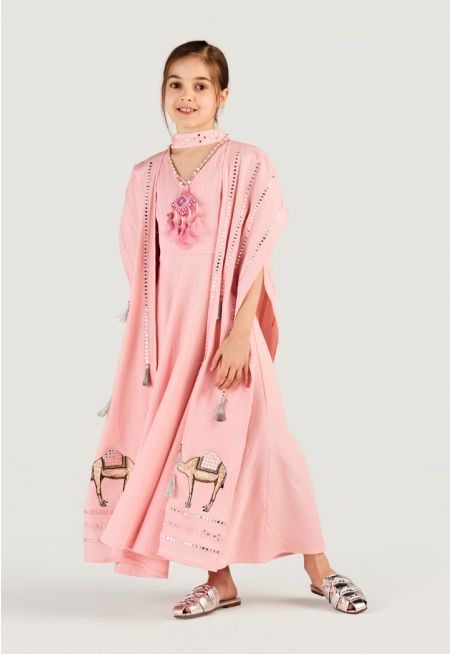 Camal Embroidered Tassel Kaftan