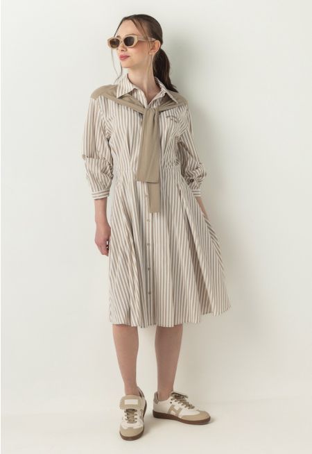 Tie Shoulder Sleeves Striped Dress