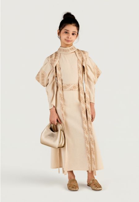 Embroidered Cape and Dress Set (2PCS)