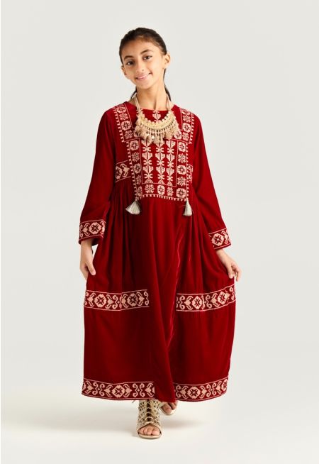 Embroidered Velvet Heritage Dress