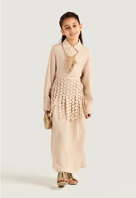 Dress with Circle Fringe Trim