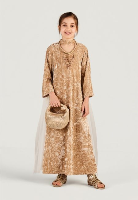 Crinkled Velvet Sequin Details Dress