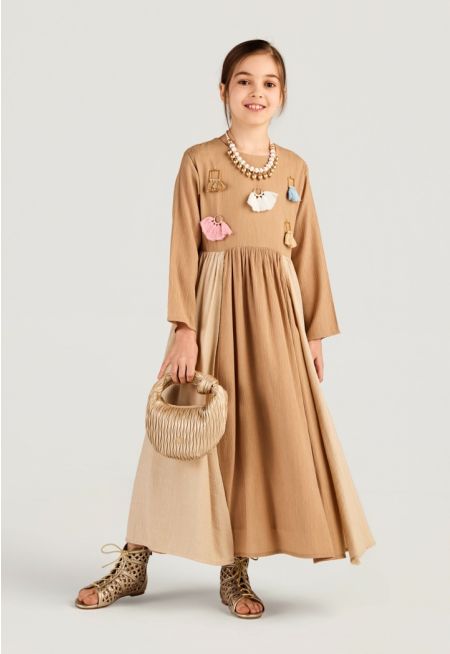 Colorful Tassel Detail Crinkled Dress