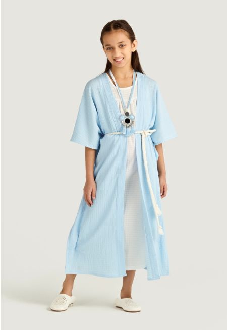 Two Tone Abaya and Sleeveless Dress Set (2pcs)