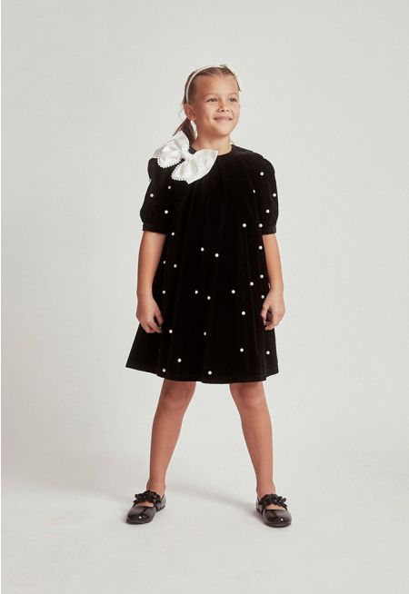 Faux Pearl Velvet Dress