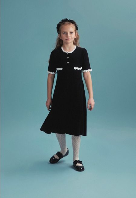 Floral Details Contrast Dress