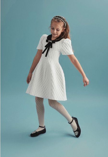 Lurex Details Knitted Quilted Dress