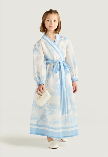 Contrast Printed Wrap Dress