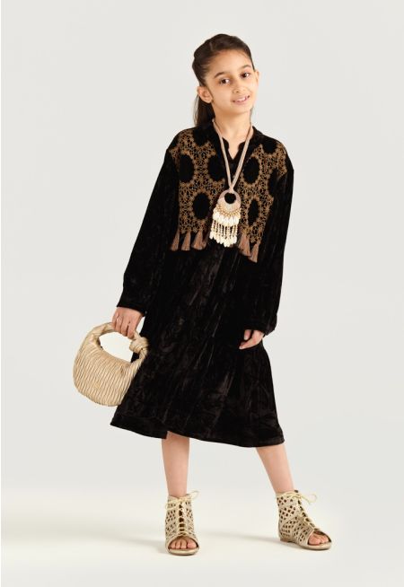 Velvet Lace Tassel Dress