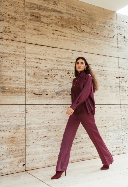 Solid High Waist Trousers