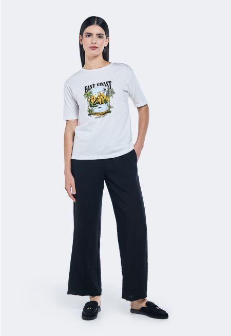 Elastic Waistband Crinkled Trousers