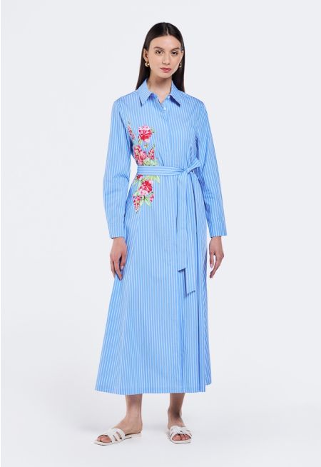 Striped Dress With Printed Motif