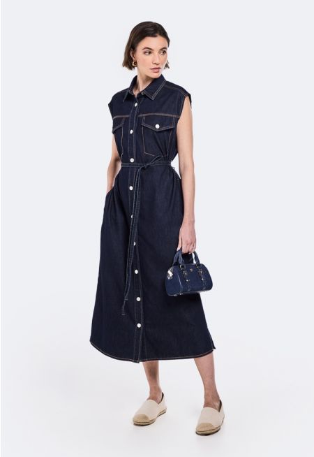 Sleeveless Denim Midi Dress